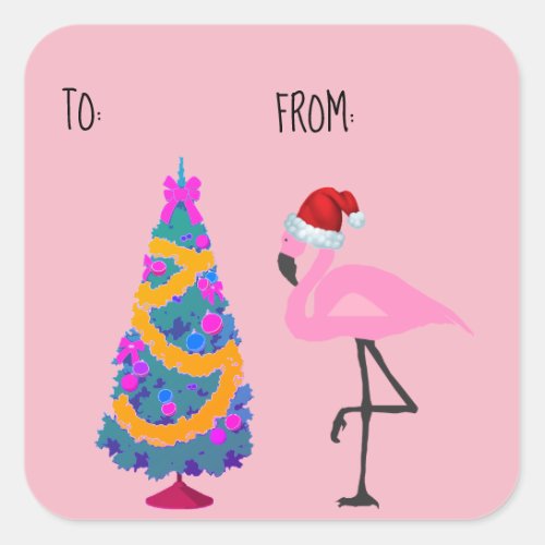 Santa Hat Flamingo Christmas Gift Tag