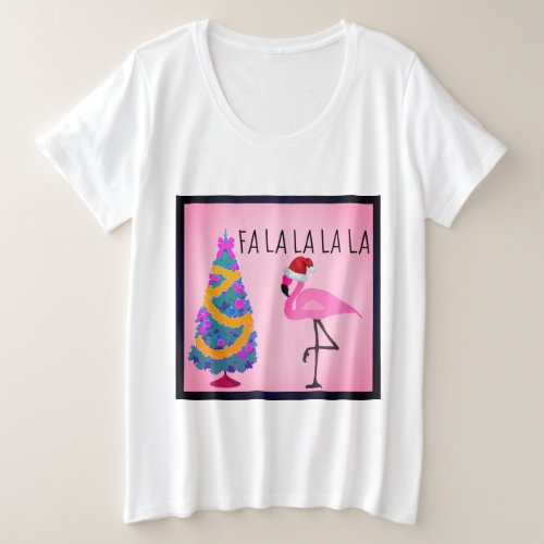 Santa Hat Flamingo Womens Curvy Size T_Shirt