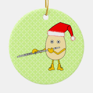 Santa Hat Flute Egghead Ceramic Ornament