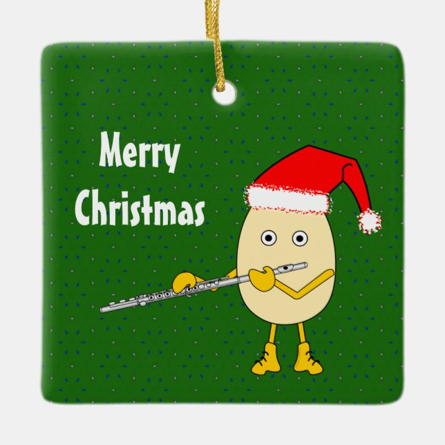 Santa Hat Flute Egghead  Ceramic Ornament (Front)