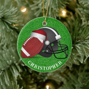 Santa Hat Football and Helmet Christmas Ceramic Ornament