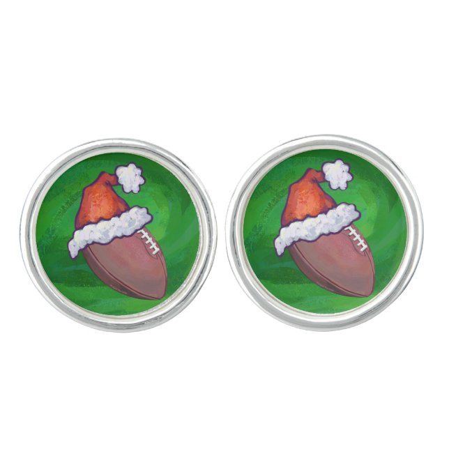 Santa Hat Football on Green Cufflinks (Front)