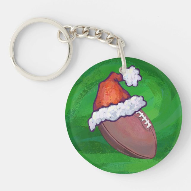 Santa Hat Football on Green Keychain (Front)