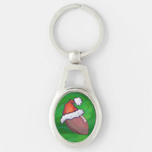 Santa Hat Football on Green Keychain