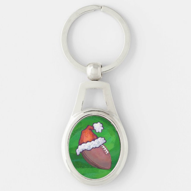 Santa Hat Football on Green Keychain (Front)