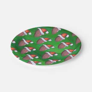 Santa Hat Football on Green Paper Plates
