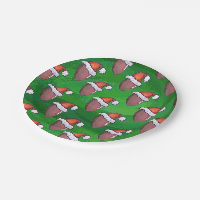 Santa Hat Football on Green Paper Plates (Angled)