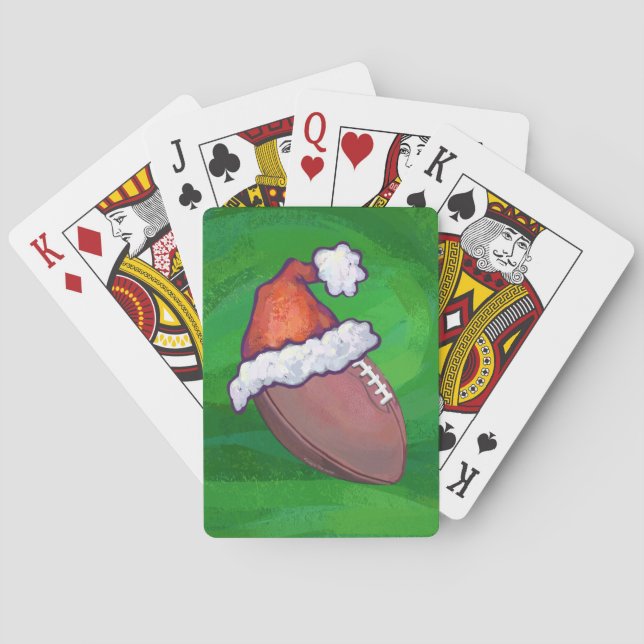 Santa Hat Football on Green Poker Cards (Back)