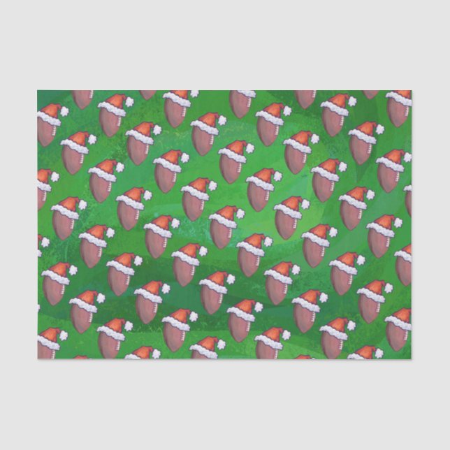 Santa Hat Football on Green Tissue Paper (Front)