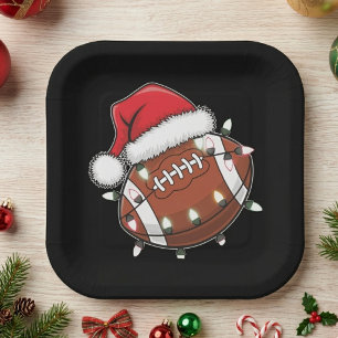 Santa Hat Football with Festive Christmas Lights Paper Plates