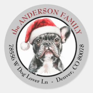 Santa Hat French Bulldog Return Address Classic Round Sticker