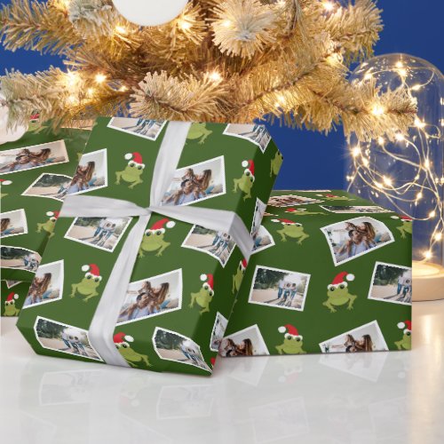 Santa Hat Frog Photo Christmas Wrapping Paper