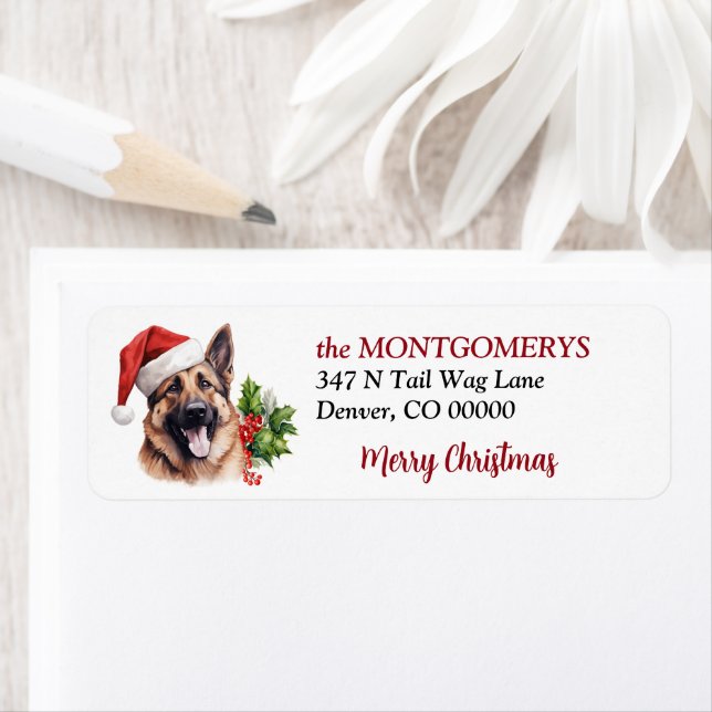 Santa Hat German Shepard Christmas Return Address Label (Insitu)