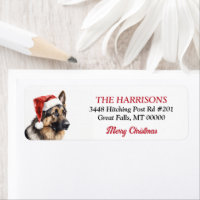 Santa Hat German Shepherd Dog Return Address Label