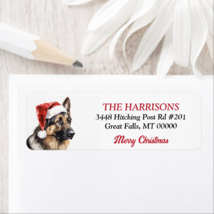 Santa Hat German Shepherd Dog Return Address Label