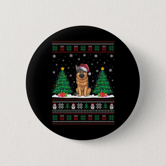 Santa Hat German Shepherd Dog Xmas Tree Lights Ugl Button (Front)