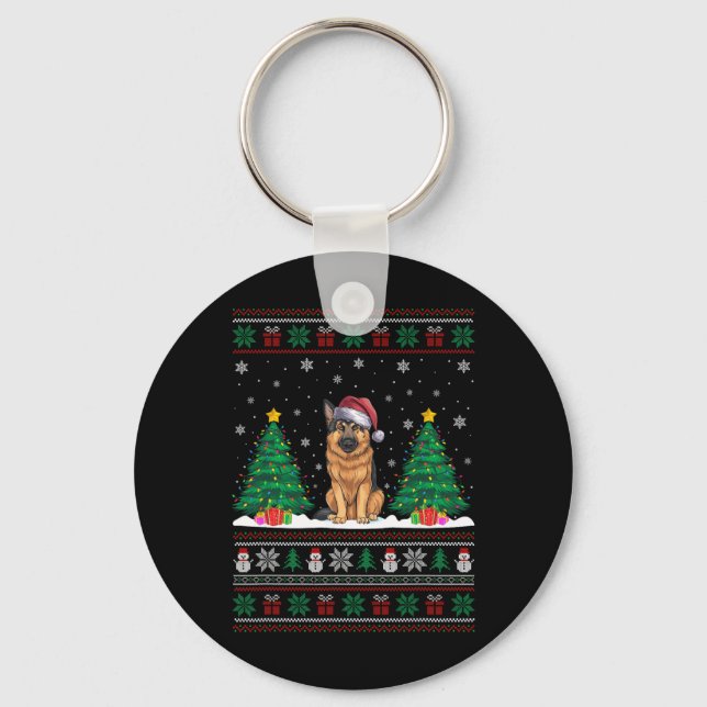 Santa Hat German Shepherd Dog Xmas Tree Lights Ugl Keychain (Front)