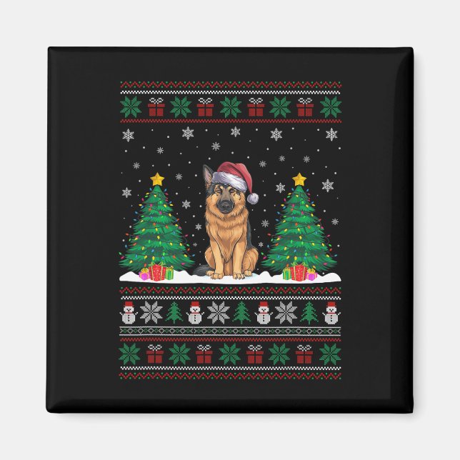 Santa Hat German Shepherd Dog Xmas Tree Lights Ugl Magnet (Front)