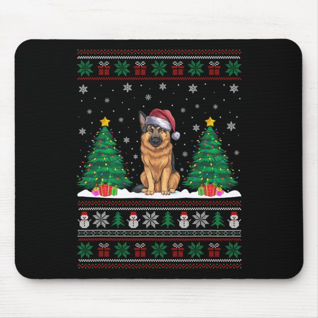 Santa Hat German Shepherd Dog Xmas Tree Lights Ugl Mouse Pad (Front)