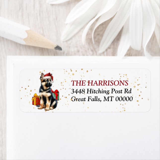 Santa Hat German Shepherd Puppy Gifts Label (Insitu)
