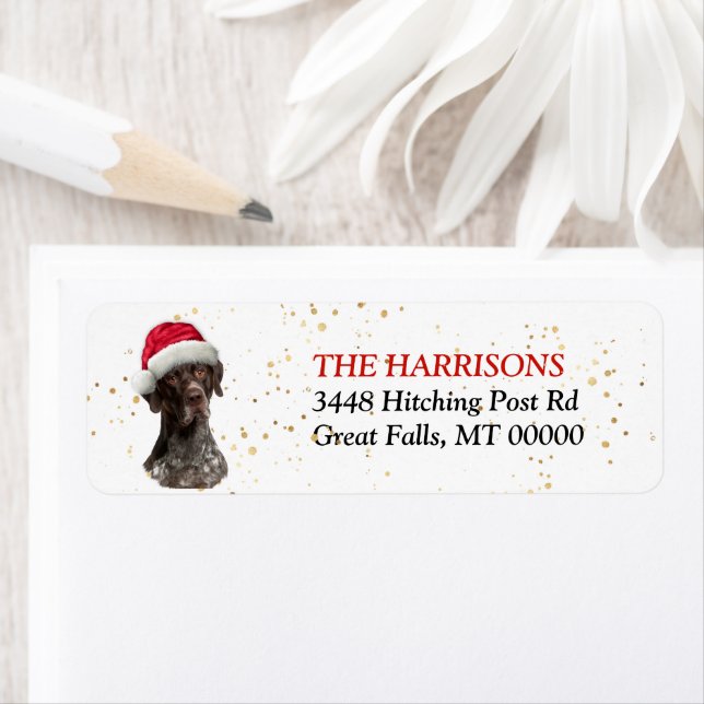 Santa Hat German Shorthair Pointer Return Address Label (Insitu)