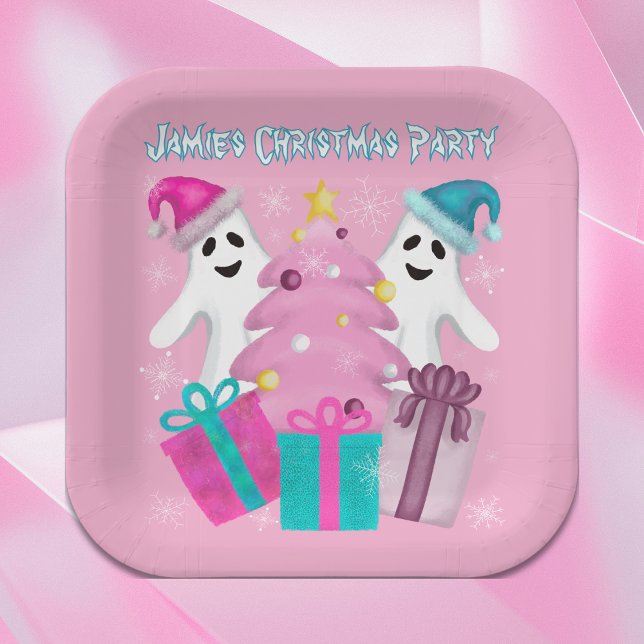 Santa Hat Ghosts with Christmas Tree & Presents Paper Plates (Creator Uploaded)