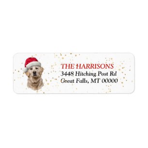 Santa Hat Golden Retriever Dog Return Address Label