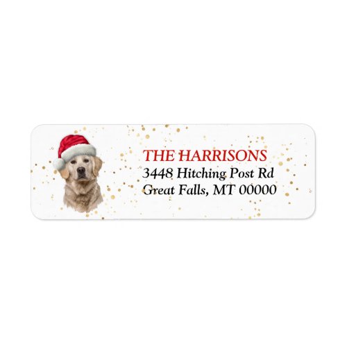 Santa Hat Golden Retriever Dog Return Address Label