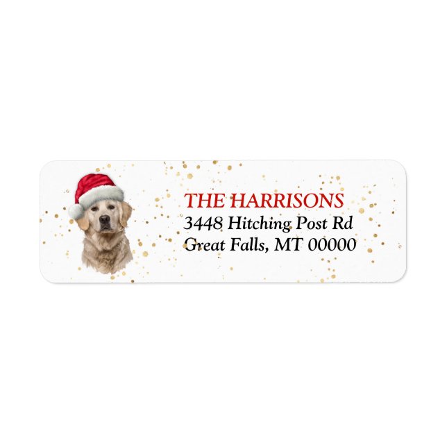 Santa Hat Golden Retriever Dog Return Address Label (Front)