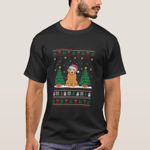 Santa Hat Golden Retriever Dog Xmas Tree Lights Ug T_Shirt