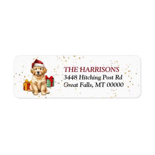 Santa Hat Golden Retriever Puppy Gifts Label