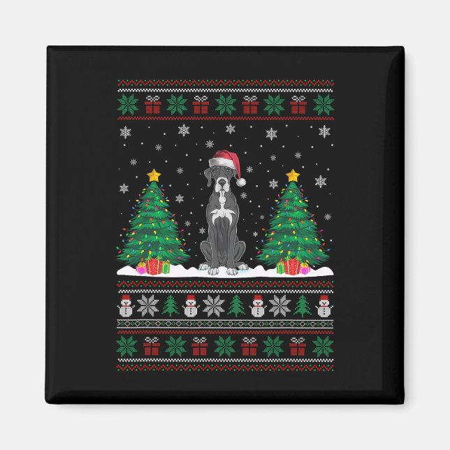 Santa Hat Great Dane Dog Christmas Tree Lights Ugl Magnet (Front)