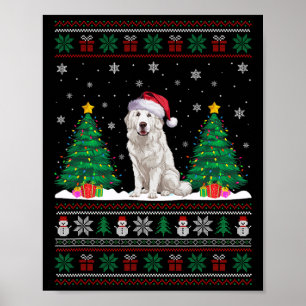 Santa Hat Great Pyrenees Dog Xmas Tree Lights Ugly Poster