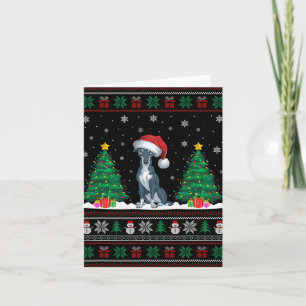 Santa Hat Greyhound Dog Christmas Tree Lights Ugly Card