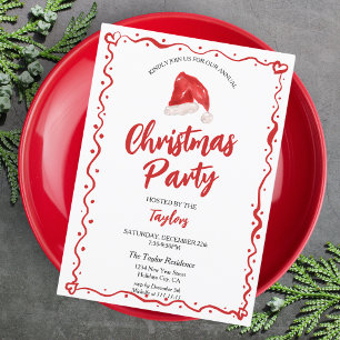 Santa Hat Hand Drawn Christmas Dinner Party Invitation