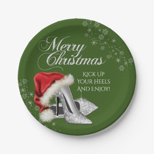 Santa Hat High Heel Shoe Christmas Paper Plate