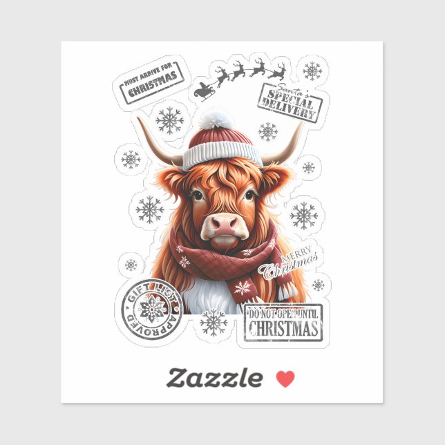 Santa Hat Highland Cow for Christmas Sticker (Sheet)