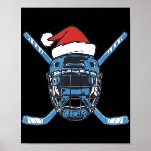 Santa Hat Hockey Sport  Christmas Ice Hockey Playe Poster