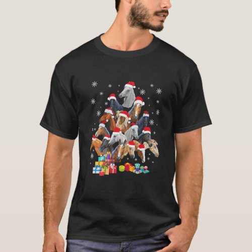 Santa Hat Horse Christmas Tree Funny Christmas  T_Shirt