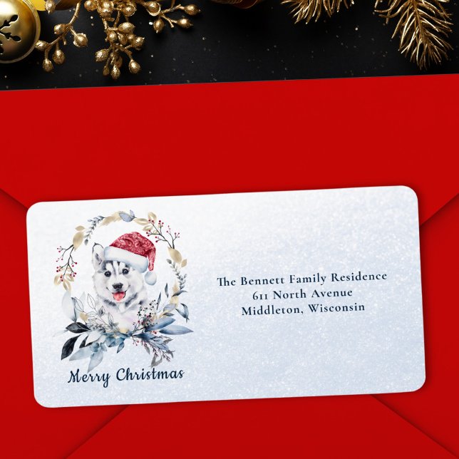 Santa Hat Husky Custom Christmas Address Label (Creator Uploaded)