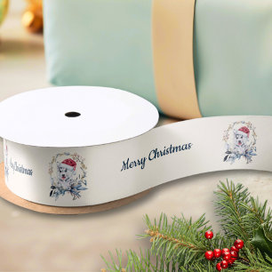 Santa Hat Husky Custom Christmas Gift Satin Ribbon