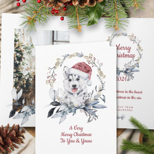 Santa Hat Husky Custom Christmas Photo Holiday Card