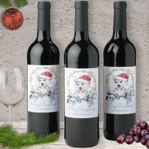 Santa Hat Husky Custom Christmas Wine Bottle Wine Label