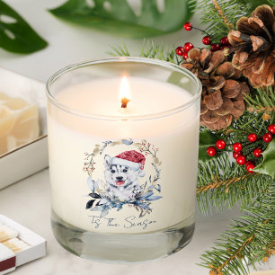 Santa Hat Husky Dog Custom Glass Holiday Scented Candle