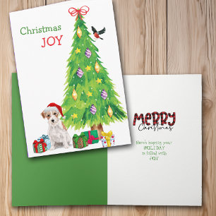 Santa Hat Jack Russell Terrier and Holiday Tree