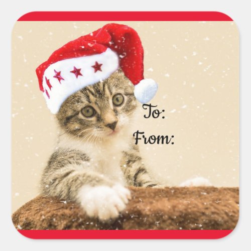 Santa Hat Kitten Gift Label