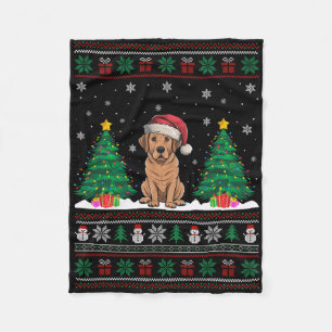 Santa Hat Labrador Dog Christmas Tree Lights Ugly Fleece Blanket