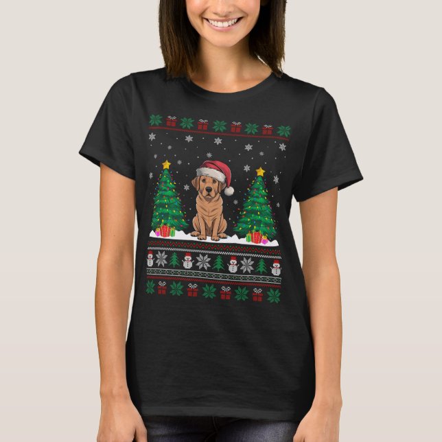 Santa Hat Labrador Dog Christmas Tree Lights Ugly  T-Shirt (Front)