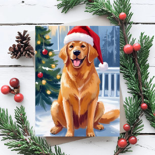 Santa Hat Labrador Merry Christmas Dog Painting Holiday Card