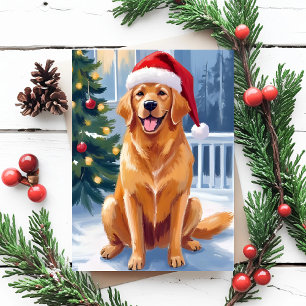 Santa Hat Labrador Merry Christmas Dog Painting Holiday Postcard